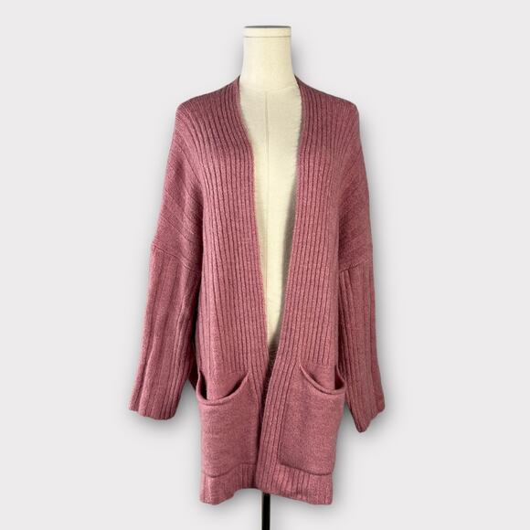 Topshop Knit Long Open Front Cardigan in Rose Size 4/6 - Picture 1 of 5